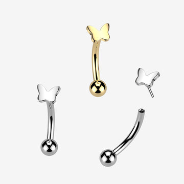 Detail View 1 of Implant Grade Titanium OneFit Threadless Butterfly Icon Top Curved Barbell